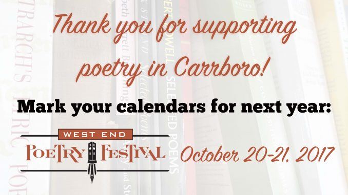 Thank you for supporting poetry in Carrboro 2016