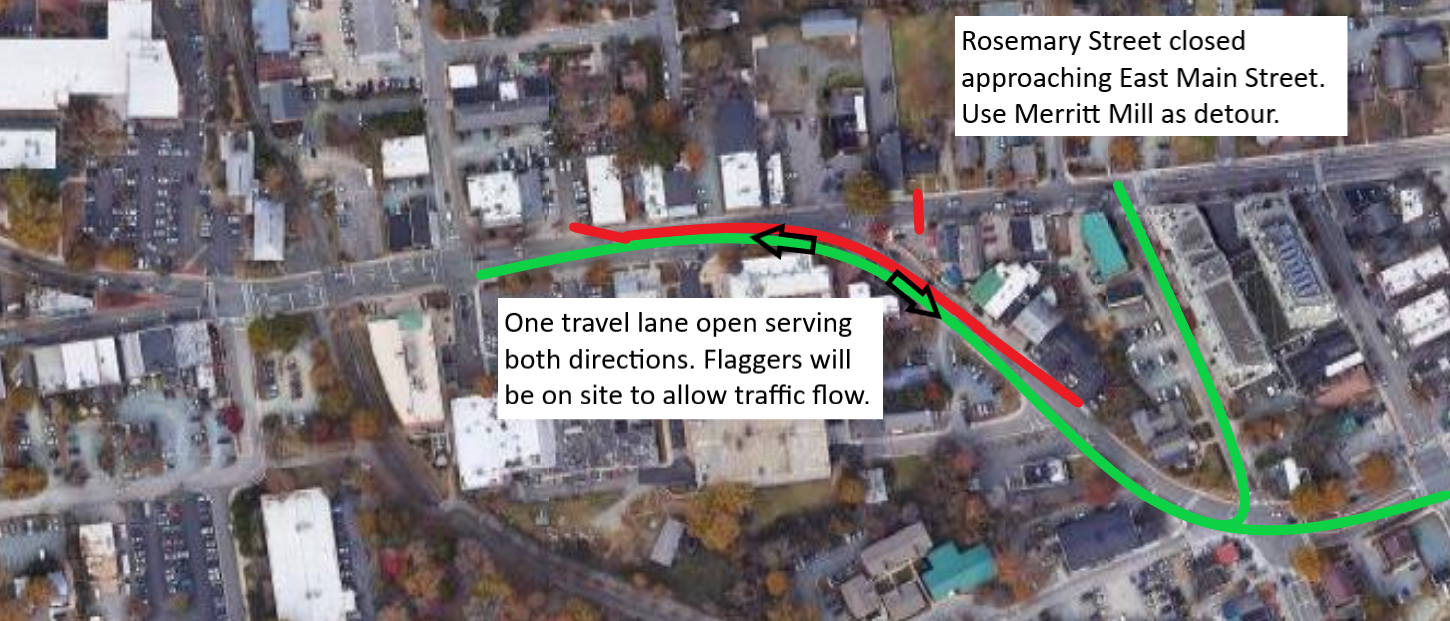 E Main St Sewer Work Area_March 18 2022 with Text Boxes and Arrows