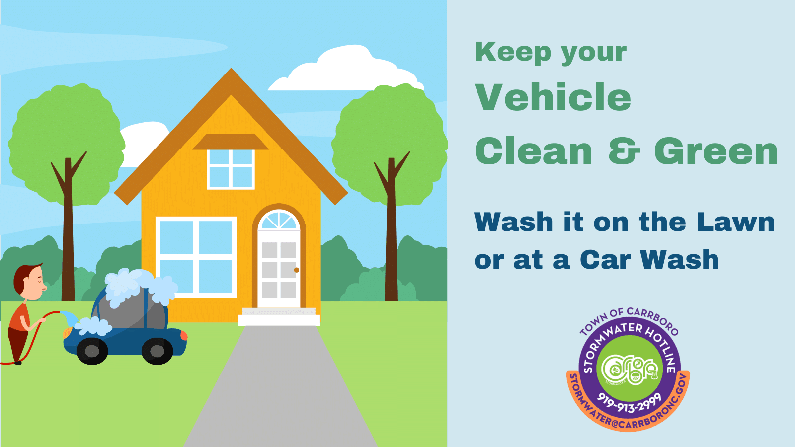 Keep your Vehicle Clean & Green Person Washing Car on Lawn not Driveway